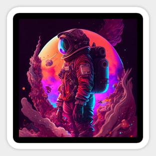 A futuristic astronaut in full spacesuit gear Planet 2 Sticker